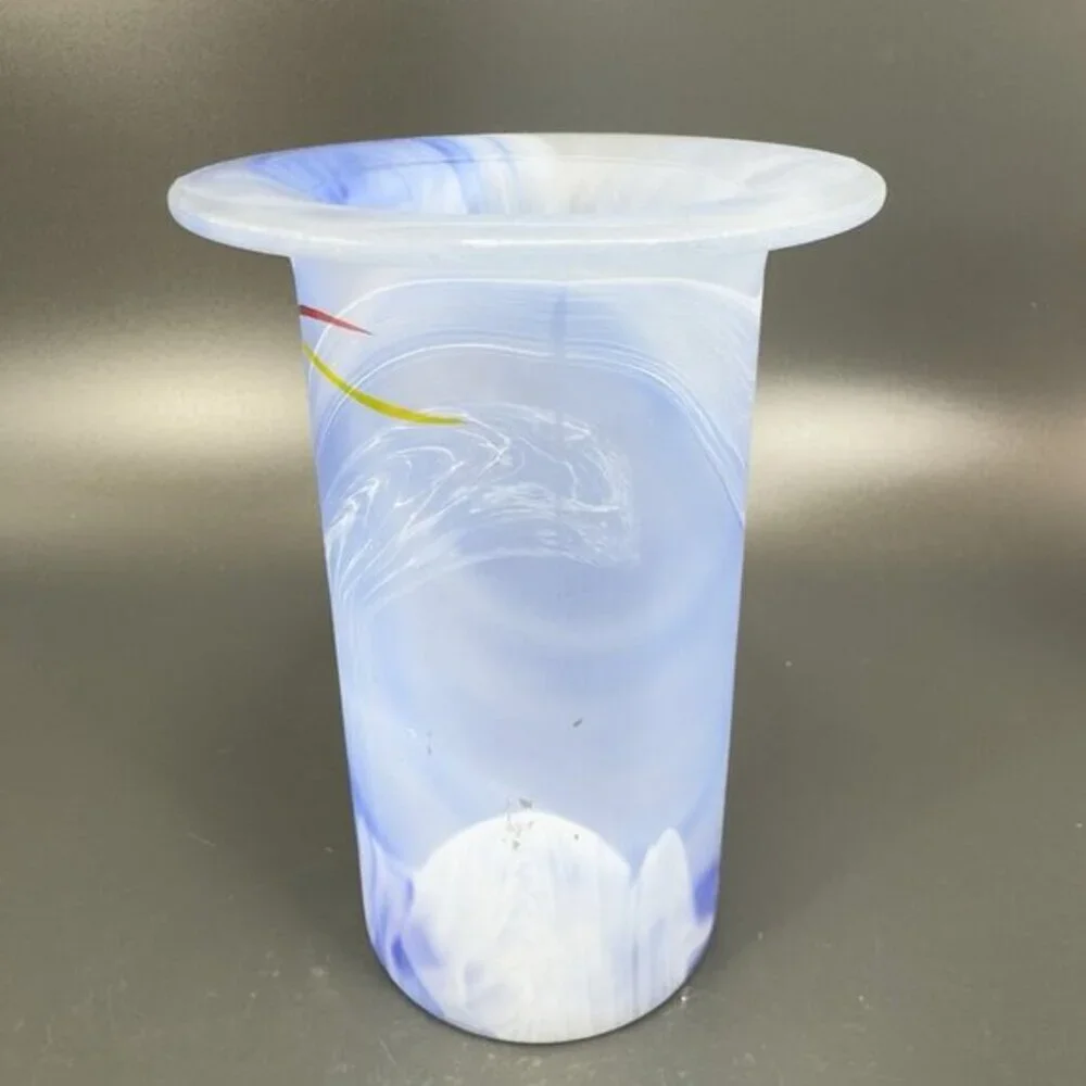 Hand Made German Art Glass Vase Vessel‎ Hand Painted Decorated Swirl Slag Glass